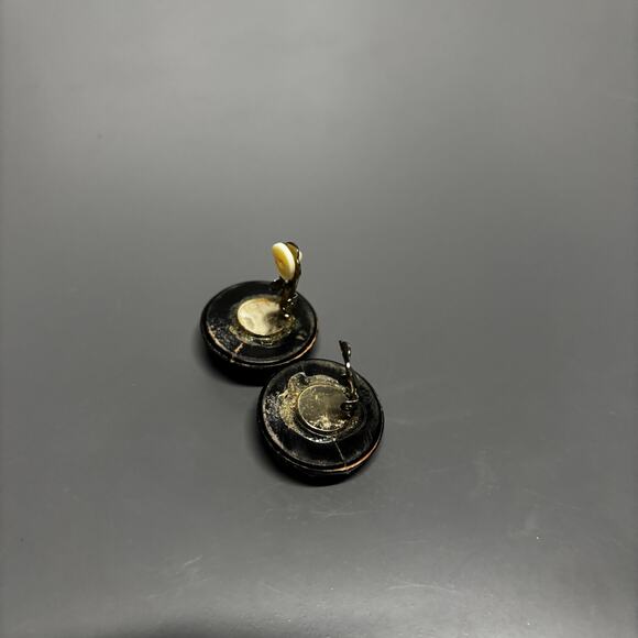 Vintage Black Fabric Clip On Earrings Women Round Beaded Statement Retro - Picture 6 of 9